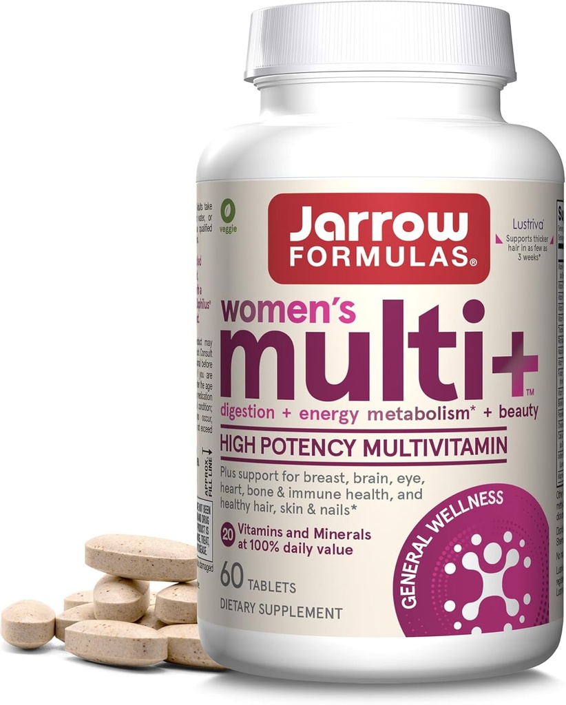 Jarrow Difficias Women 's Multi + Lustriva růst vlasů pro ženy, Vitamin A, D, Zinek & Lutein, 60 Tablety, 30 denní zásobování