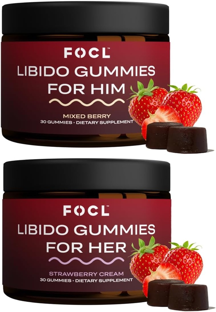 FOCL Žena & Muž Libido Booster Intimacy Set - 1 měsíc Dodávka Libido Gummies pro muže a ženy s nadrženým kozí trávou 124; Boost Desire, Arousal, Energy, Stamina, Výkon, Vytrvalost, Hormon Balance