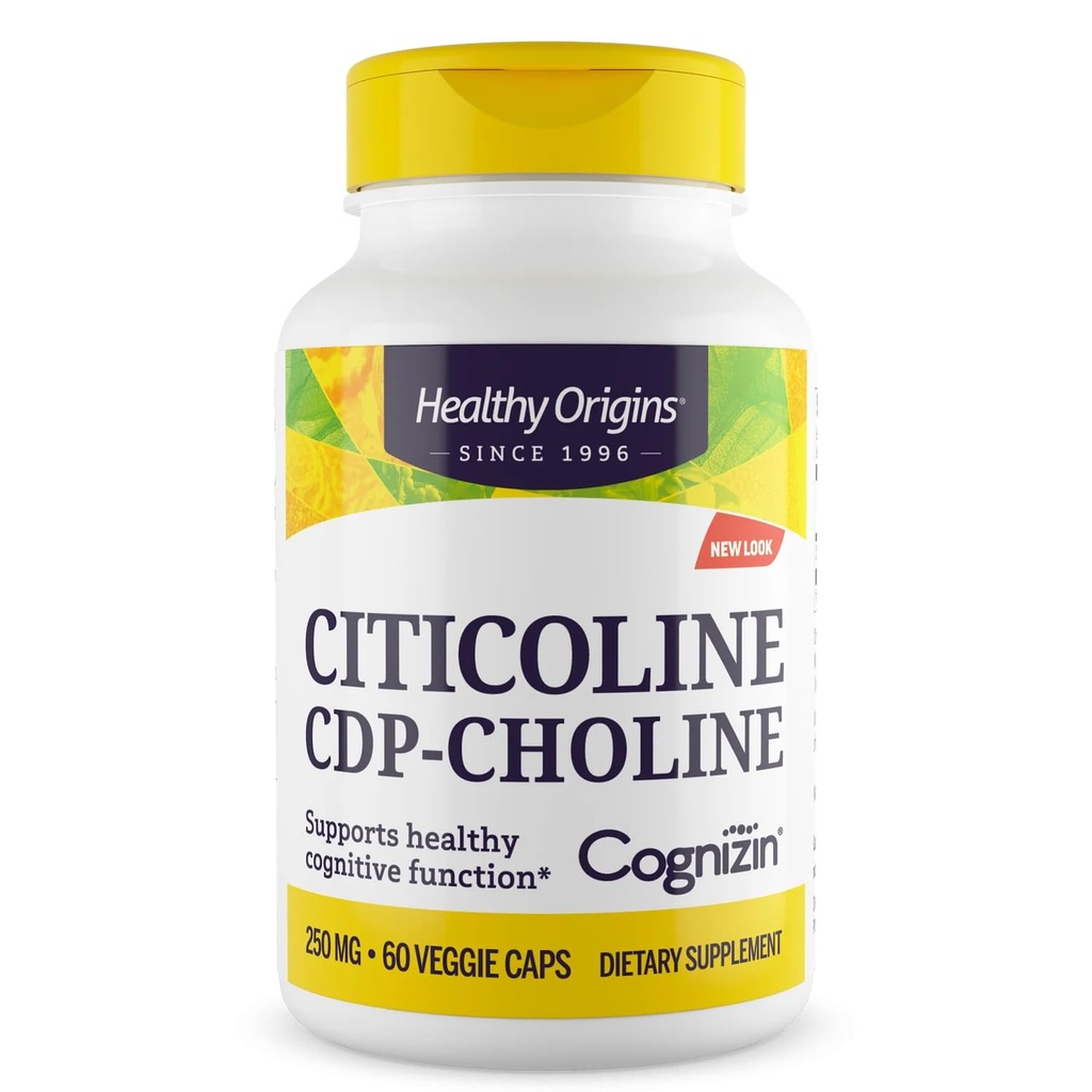 Zdravý původ Cognizin (Citicolin), 250 mg - Mozkový dodatek pro paměť s Citicoline CDP Choline - Non- GMO, Vegan & Gluten- Volný dodatek - 60 Veggie Kapsle