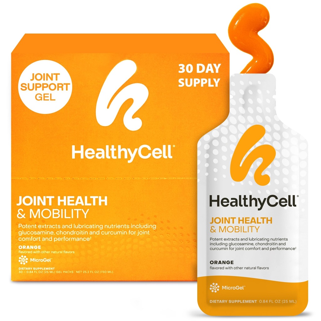 Healthycell Joint Health & Mobility Daily Liquid Supplement - Common Supplement, Zánět, Chrupavka a Flexibilita s Curcumin, Glucosamine & Chondroitin - 30 Gel Packs