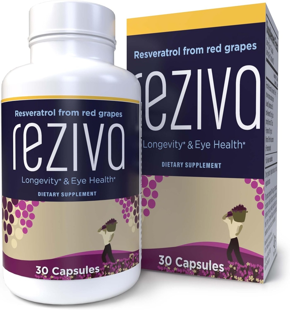 Reziva Resveratrol dodatek - Ultra High Potency & Doctor Applicated - Transresveratrol doplňky - Grapeseed With Resveratrol - Pro dlouhověkost, oční zdraví a, Celkově Well- Bytí - 30 Veg Kapsle