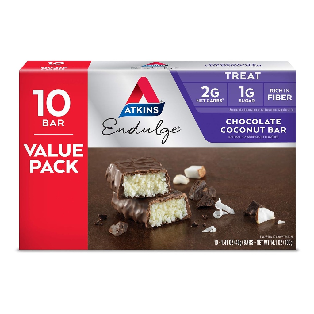 Atkins Endulge Chococonut Bar, Dessert Favorite, High in Fiber, 1g Cukr, 10 Počet