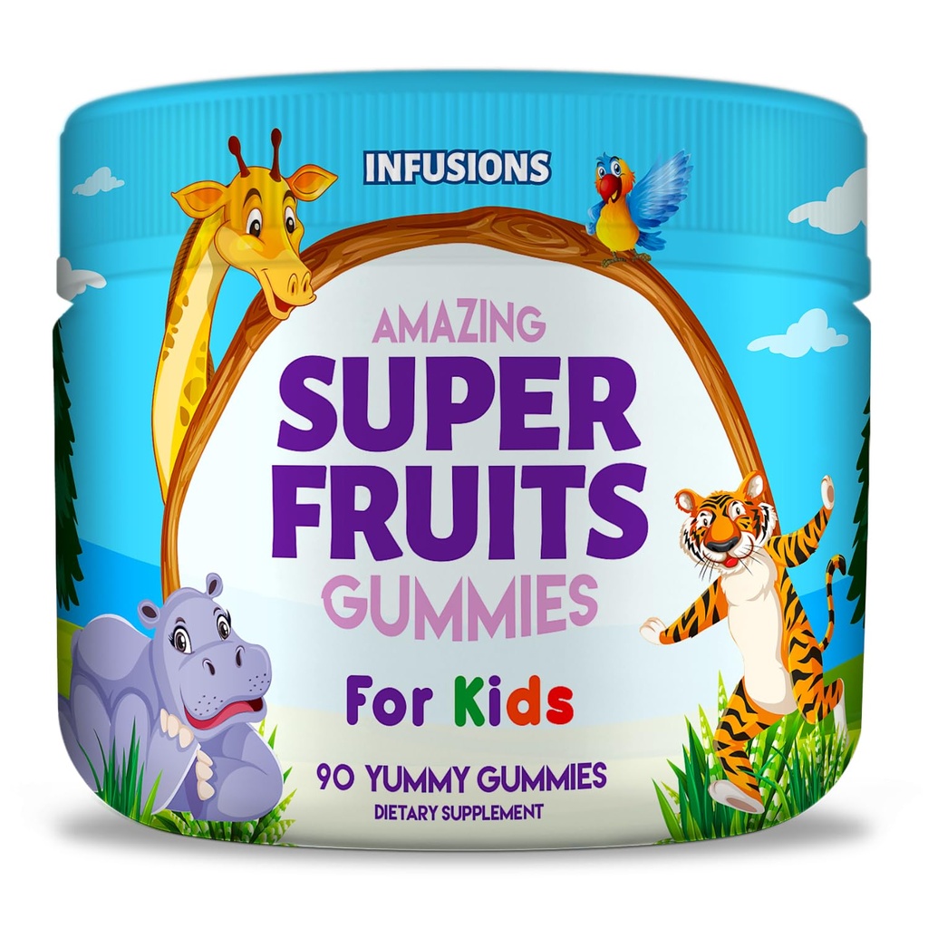 Infuze Super Ovocné Gummies pro děti 90 Count Antioxidant Směs měkký a lahodný Vegan Friendly gluten zdarma Non- GMO