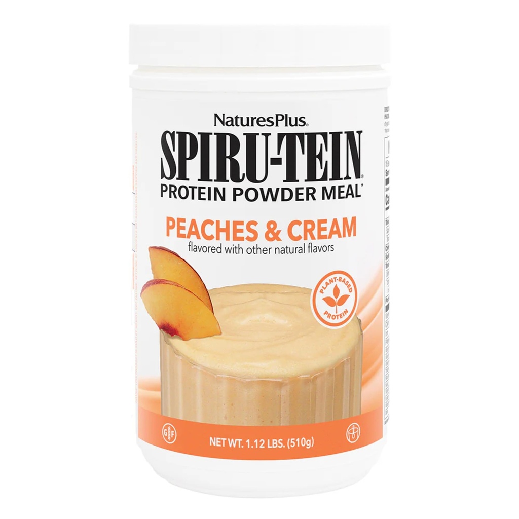 NaturesPlus SPIRU- TEIN Shake - Peaches & Cream Flavor - 1,1 lbs, Spirulina Protein Powder - Plant Based Meal Replacement, Vitamíny a minerály pro energii - Vegetariánské, gluten- Free - 15 Služeb