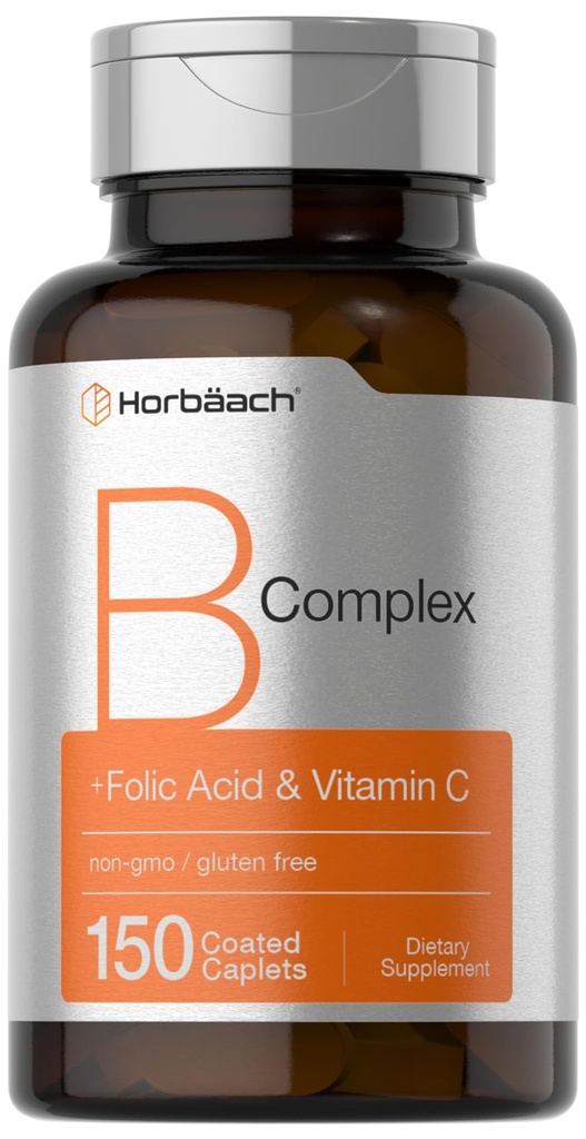 Horbaach B Komplexní vitamíny pro ženy a muže 124; 150 Kapsle 124; s kyselinou listovou a vitamin C 124; Non- GMO & gluten zdarma dodatek