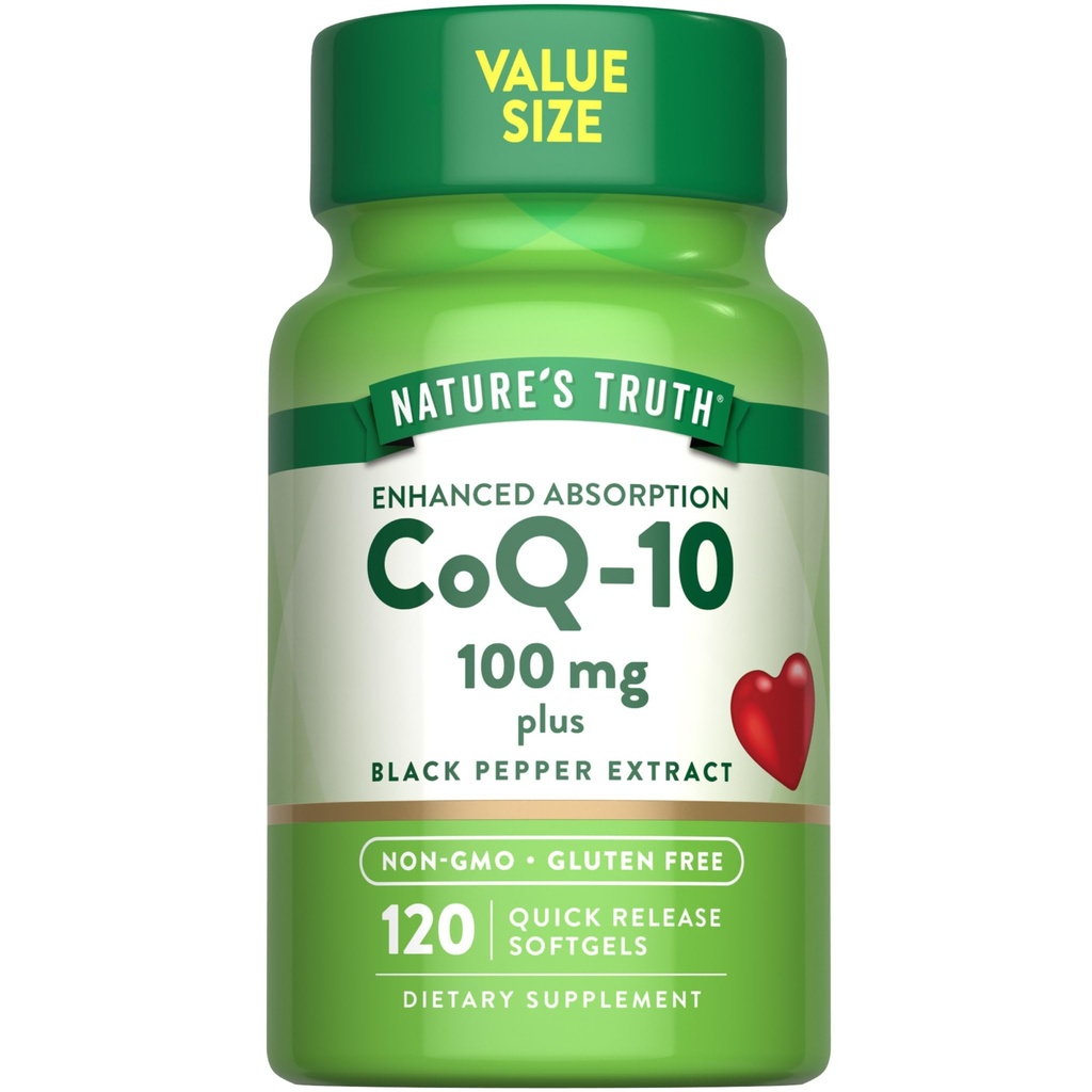 Nature 's Truth CoQ10 100mg PHARMAN 124; 120 Softgels PHARMAN 124; High Absorption PHARMAN 124; Non-GMO & Gluten Free Coenzym Supplement PHARMAN 124; s Black Pepper Extract