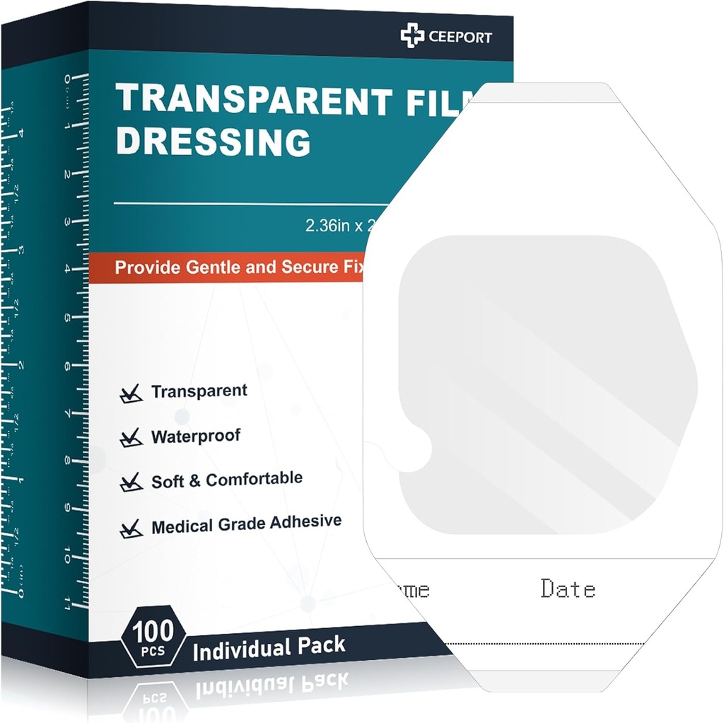 Transparentní Film Dressing 2.36 "x 2.75", 100 Balíčků Vodotěsné zranění Obvazové Patches, Obálky zranění pro Post Chirurgická Sprcha, IV Štít, Tattoo Péče Bandage