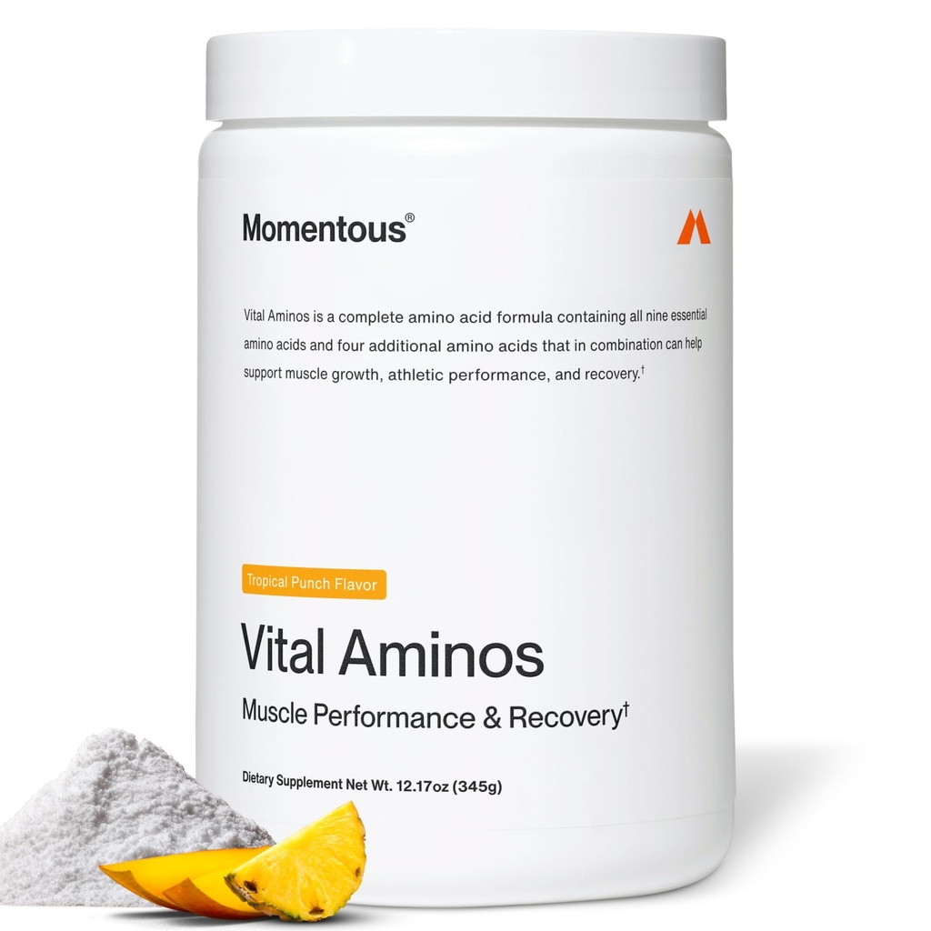 Momentous Vital Aminos Powder Supplement, BCAA & EAA, Tropical Punch