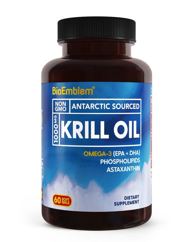 BioEmblim Antarktida Krill Oil Supplementa124; 1000mg Omega-3 Oil s vysokými hladinami EPA + DHA, Astaxanthin, a fosfolipidy OF 124; No Fish After taste 124; 60- Count Non- GMO Softgels