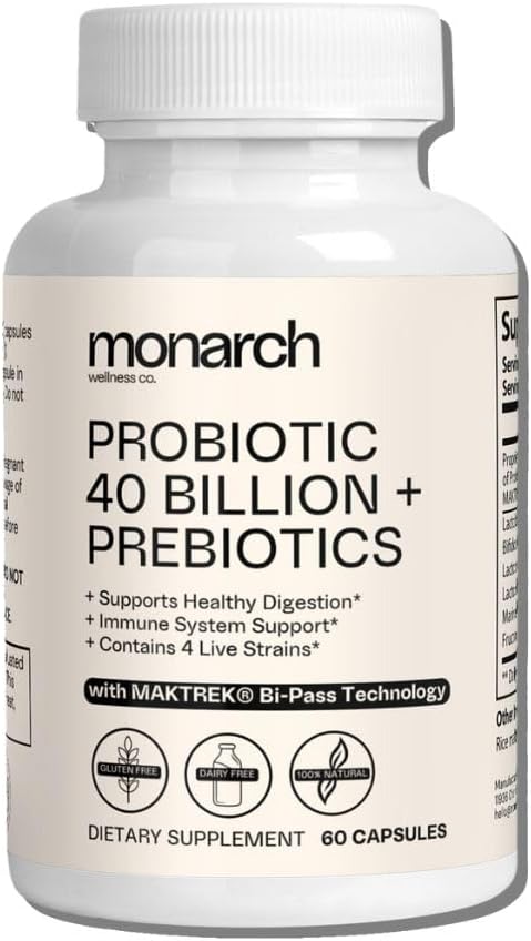 Probiotická 40 miliard + Prebiotika: 4 Diverzní zákruty - Stravovací & Gut Health (60 Kapsle) - Probiotika pro ženy a muže - Přírodní 124; Gut Zdraví a imunitní podpora Dodatek 124; Poskytuje stravovací podporu