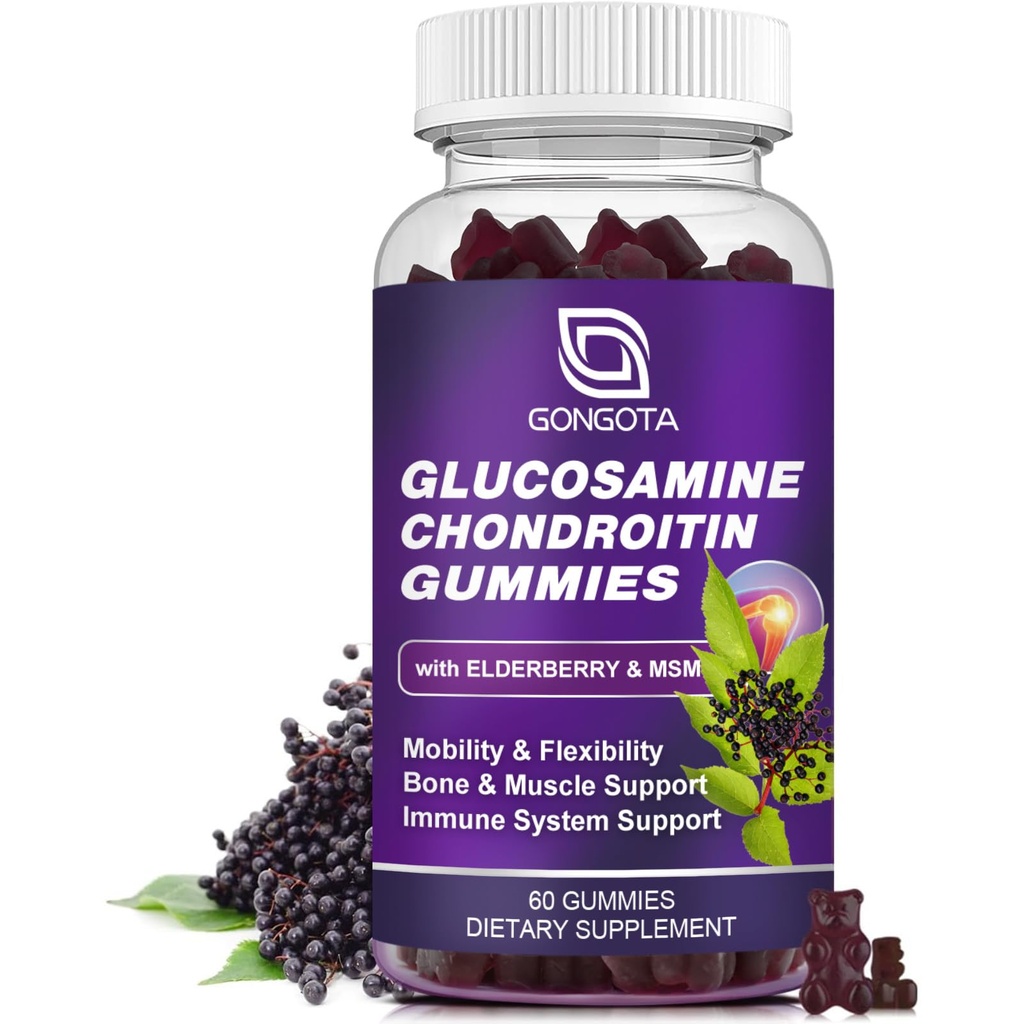 Glucosamine Chondroitin Gummies - 2- Pack, Extra Strength 1500mg Glucosamine s MSM & Elderberry, Flexibility Supplement, Best Cartilage & Imunitation Supplement for Men and Women - 60Count (1 Pack)