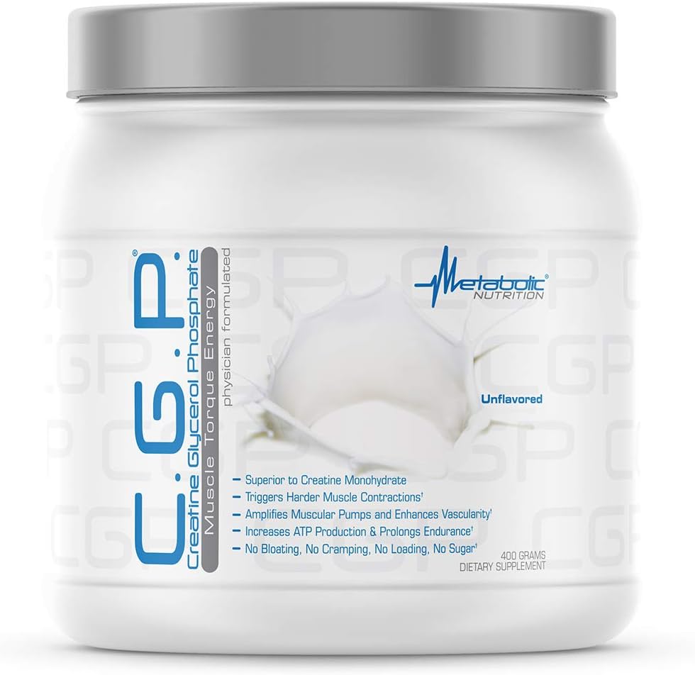 Metabolická výživa, CGP, Creatine Glycerol Fosfát, 100% mikronizovaný Creatin prášek, Pre Intra příspěvek doplněk k cvičení, bez příchutí, 400 gramů