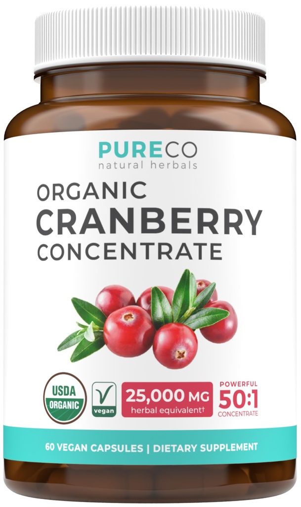 Organic Cranberry Pills - 50: 1 Koncentrát Rovnice 25,000mg čerstvé brusinky (Vegan) pro čištění močových cest Zdraví & Ledviny - Brusinkové pilulky pro ženy - UTI Supplement - 60 Kapsle