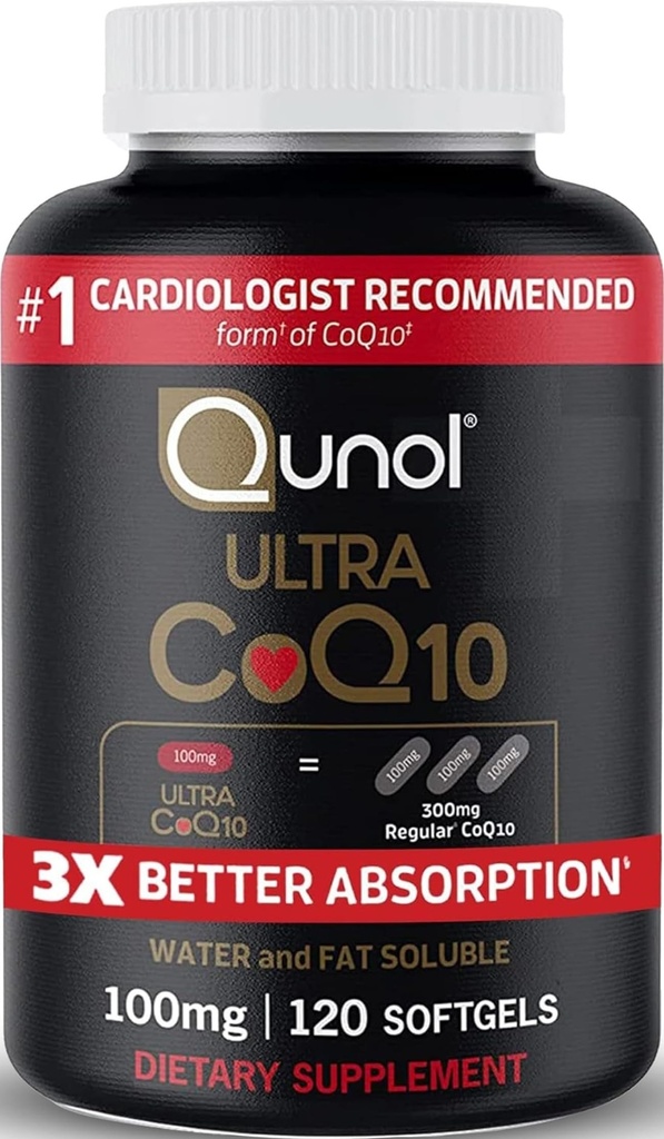 Qunol Ultra CoQ10 100mg, 3x lepší absorpce, patentovaná voda a tuk rozpustný přírodní doplněk forma koenzymu Q10, Antioxidant pro srdeční zdraví, 120 Počítání Softgels