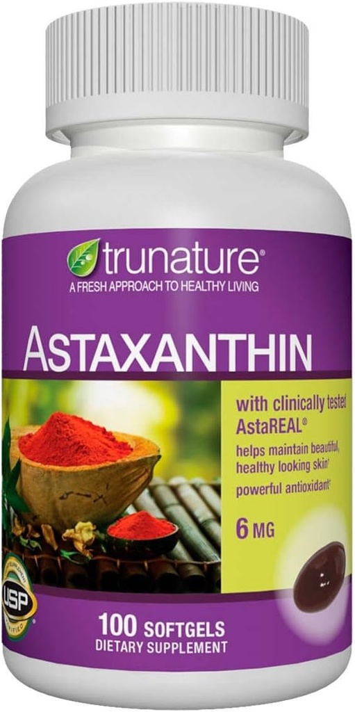 Generický trunatur Astaxanthin 6 mg. - Zvýší elasticitu pokožky, vlhkost, texturu a tonikum - 100 Softgels
