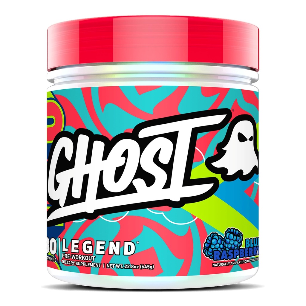 GHOST Legend Pre- Workout Powder, Blue Raspberry - 30 Doručování - Předcvičení pro muže a ženy s Choline, L- Citruline, & Beta Alanin pro energii a zaměření
