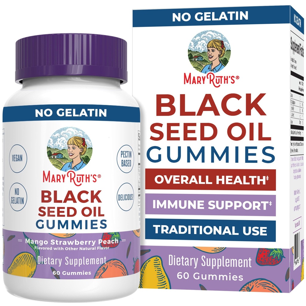 MaryRuth Organics Black Seed Oil Gummies CLAS124; Black Cumin Seed Oil Supplementary CLAS124; Tradičně používané pro imunitní podporu a kardiovaskulární zdraví CLAS124; Vegan CLAS124; No Gelatin CLAS124; Pectin Based CLAS124; 60 Gumy