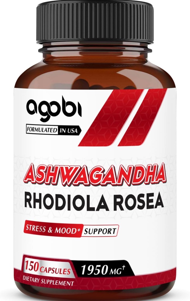 agobi Ashwagandha dodatek s Rhoddiola Rosea 1950mg - Vysoce koncentrovaný extrakt pro imunitní systém, sílu, výrobu energie, zaměření a celkové zdraví - 150 Kapsle