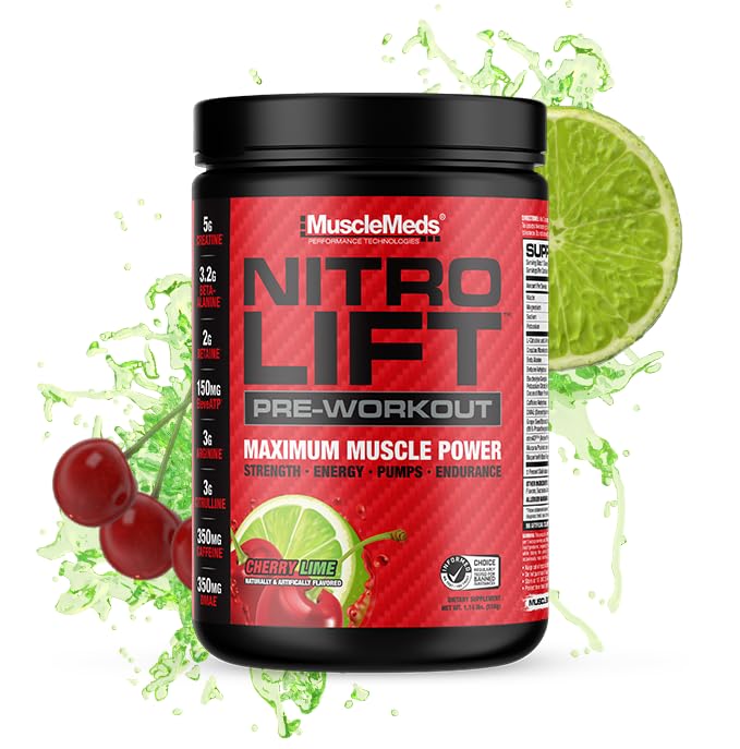 MuscleMeds Nitro Lift Pre Workout Vylepšení Vytrvalost a svalová výkonnost, Cherry Lime, 40 Služení