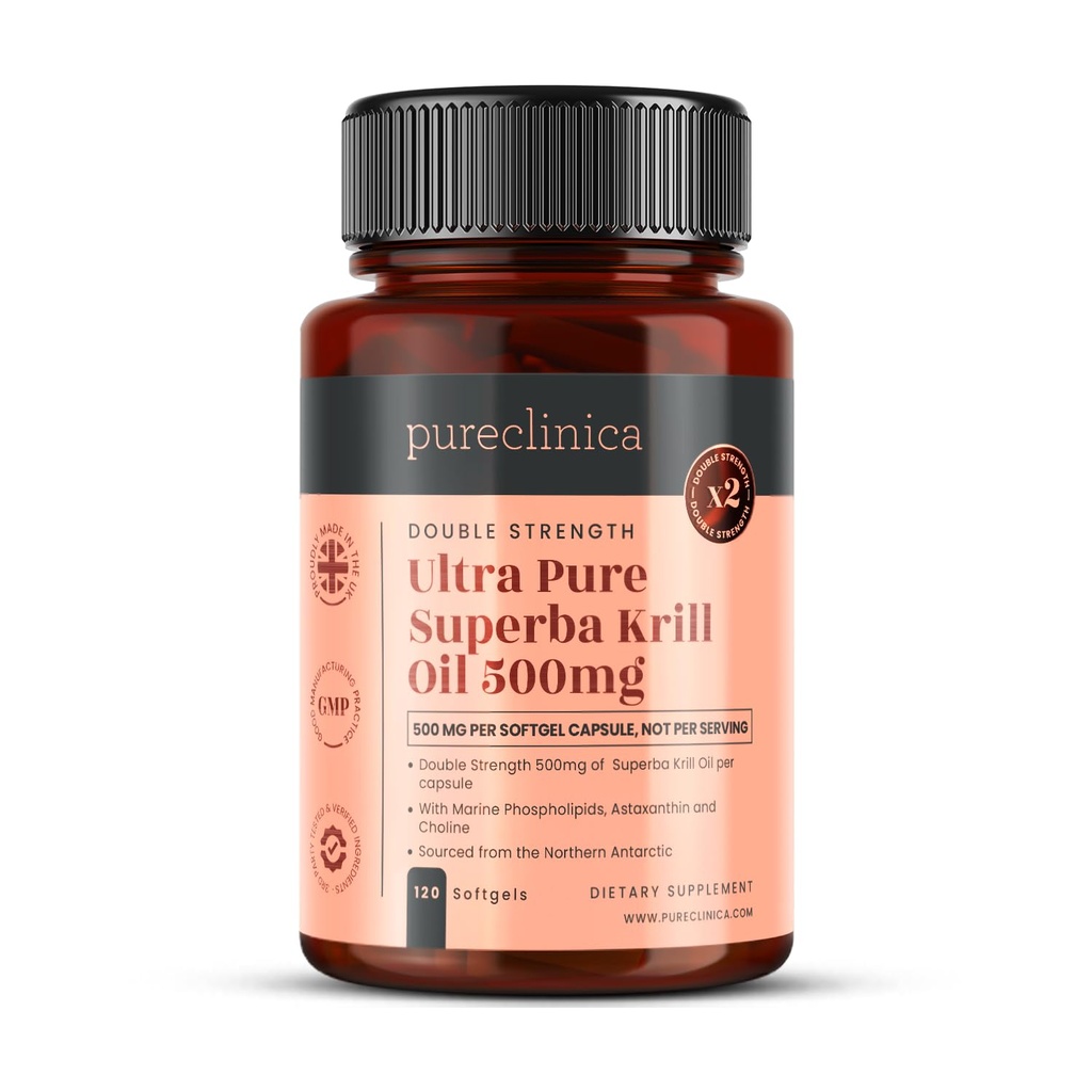 Ultra čisté Superba Krill Oil 500mg x 120 Kapsle - Sourced in The Unznečištěné vody Antarktidy Poskytování bohaté dodávky astaxanthinu, Omega 3 a vitaminu D