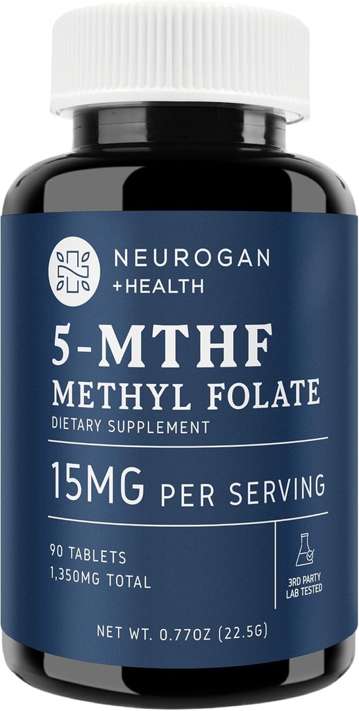 Neurogan L-5-MTHF methyl folát dodatek, 15 mg - Aktivní kyselina listová - Vegan, gluten- Free & Non-GMO - Podporuje kognitivní, kardiovaskulární a moodové zdraví - Made in USA, 90- Day Supply