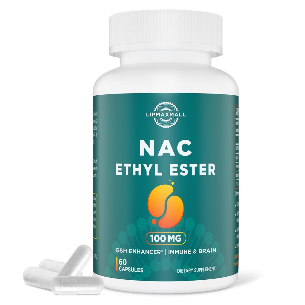 lipmaxmall N- Acetyl Cystein Ethyl Ester 100mg- More Absorption Than 1000mg NAC-with Glycine 600mg- Benefit Glutathione- pro imunitní systém a antioxidant pro dospělé, NACET (60 Capsules-1 Pack)