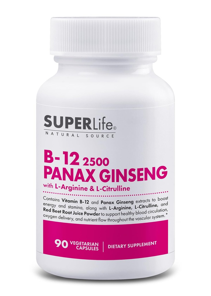 Čerstvý start vitamin B-12 2500 & Panax Ginseng s L- Arginin & L-Citrulline - Výkonný energetický booster CLAS124; Podporuje normální krevní tok a energetický metabolismus CLAS124; dodatek - 90 Kapsle