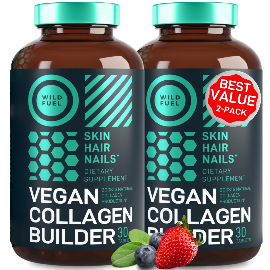 Vegan Collagen Booster Tablety - Cruelty- Volný Vegan Collagen doplňky - Biotin, Organic Superfood, Kolagen Vitamíny na bázi rostlin pro pleť, vlasy, nehty - 2-Pack, 60 Vegeterian Collagen Boost pilulky