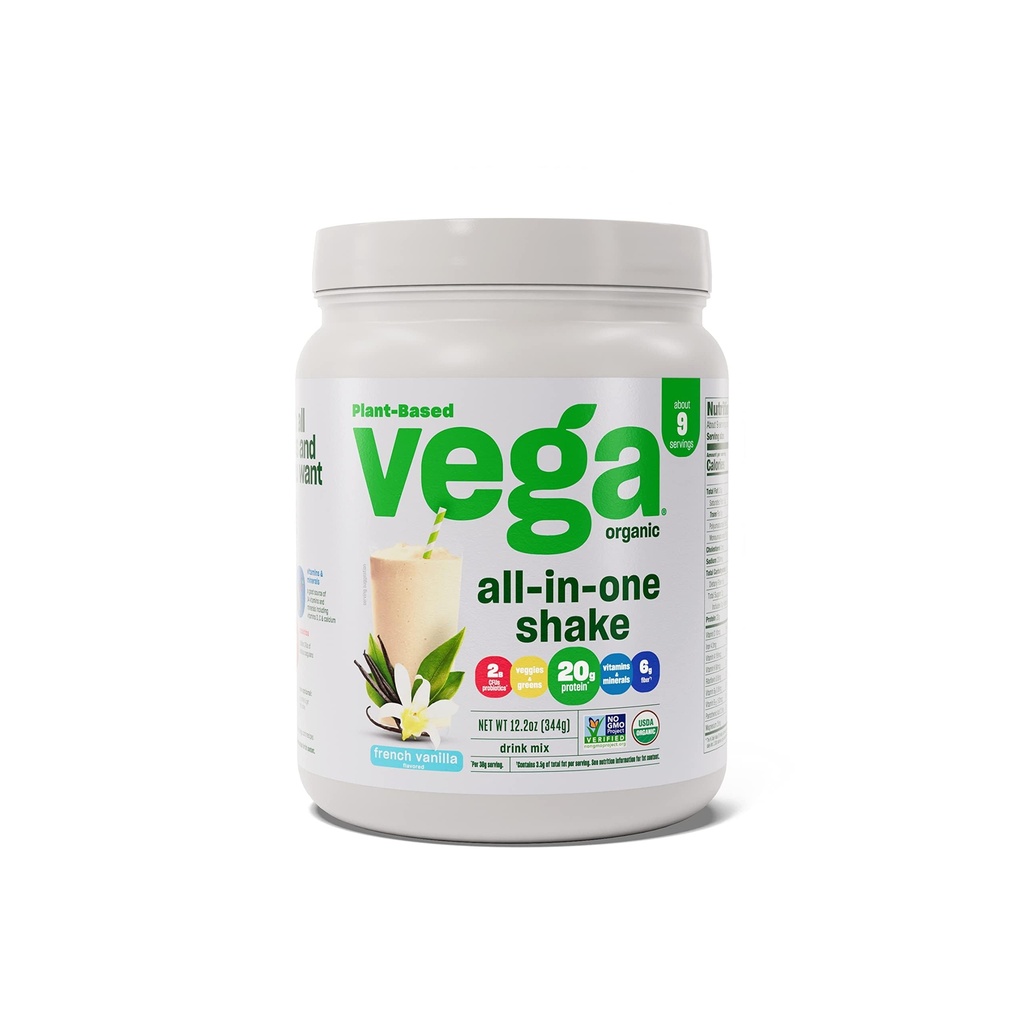 Vega Organic All- in- One Vegan Protein Powder, French Vanilla -Superfood Ingredients, Vitaminy pro podporu imunity, Keto Friendly, Pea Protein for Women & Men, 12.2 oz (Balení May Vars)