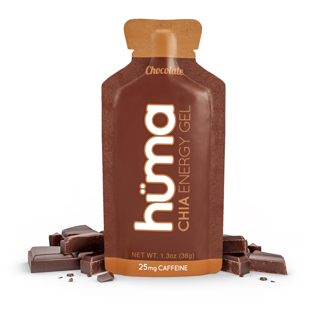 Huma Chia Energy Gel, Čokoláda, 12 Gels, 25 mg kofeinu - Premier Sport Nutrition for Endurance Cvičení