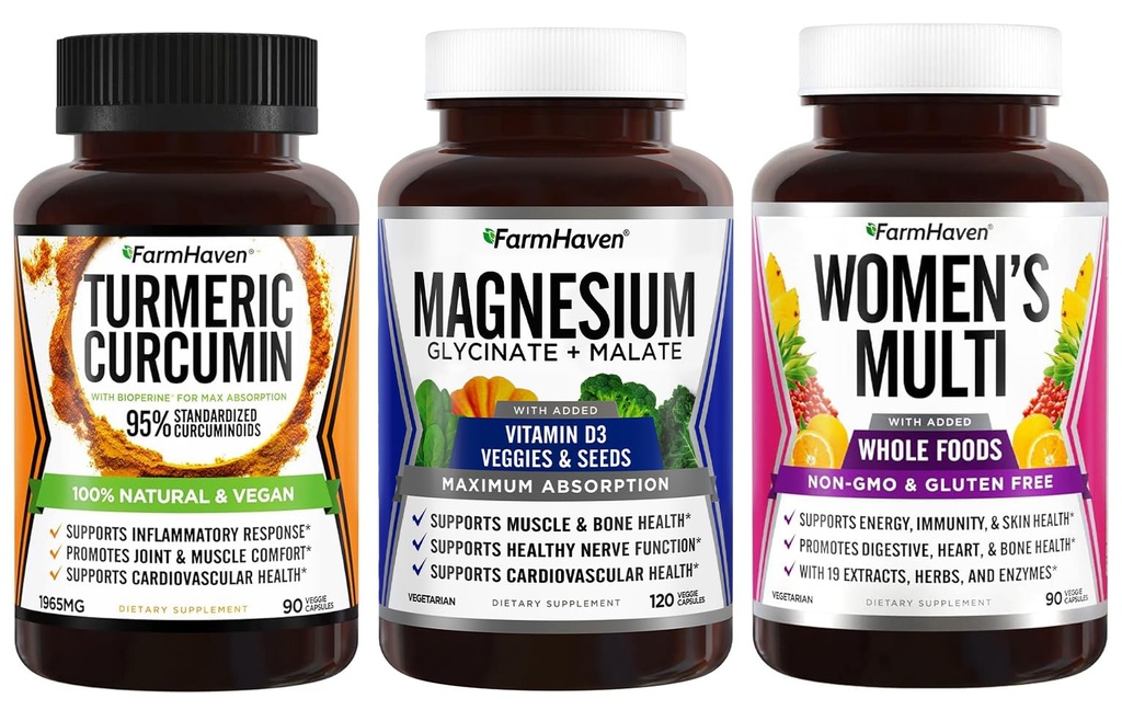 FarmHaven Magnesium + Multivitamin pro ženy + kurkumin s BioPerine Black Pepper