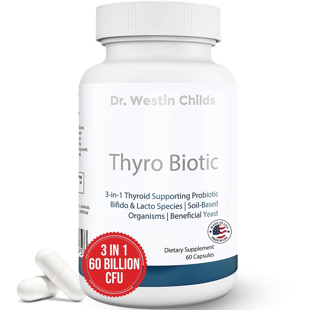 Dr. Westin Childs Thyro Biotic PHAR124; Probiotika pro ženy - Podpora štítné žlázy, trávicí zdraví a hormony PHAR124; Saccharomyces boulardii, Bacillus koagulans, Lactobacillus & bifido 60 miliard CFU PHAR124; 30 Služeb