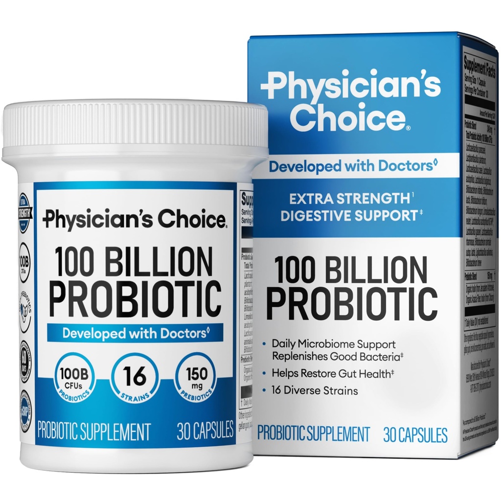 Lékařova volba 100 miliard pokročilých probiotik - 16 stupňů + organická prebiotika - Digestivní & Gut Zdraví - Podporuje příležitostnou zácpu, průjem, plyn & floating - Probiotika pro ženy a muže