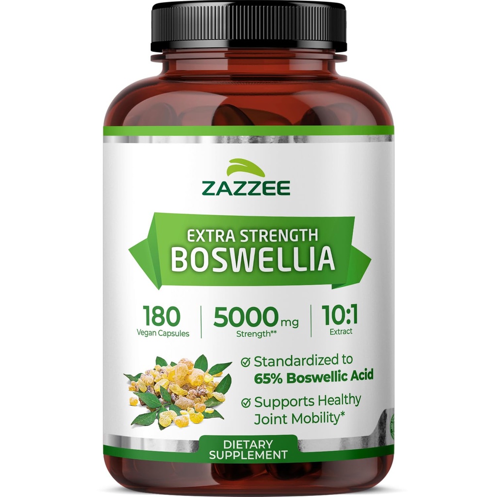 Zazzee Extra Strength Boswellia 10: 1 Extract, 65% Bothellic Acid, 180 Vegan Kapsle, 6 Měsíční dodávky, Boswellia Serrata, Joint Comfort, Mobility & Flexibility Support, Non- GMO, Made in the USA