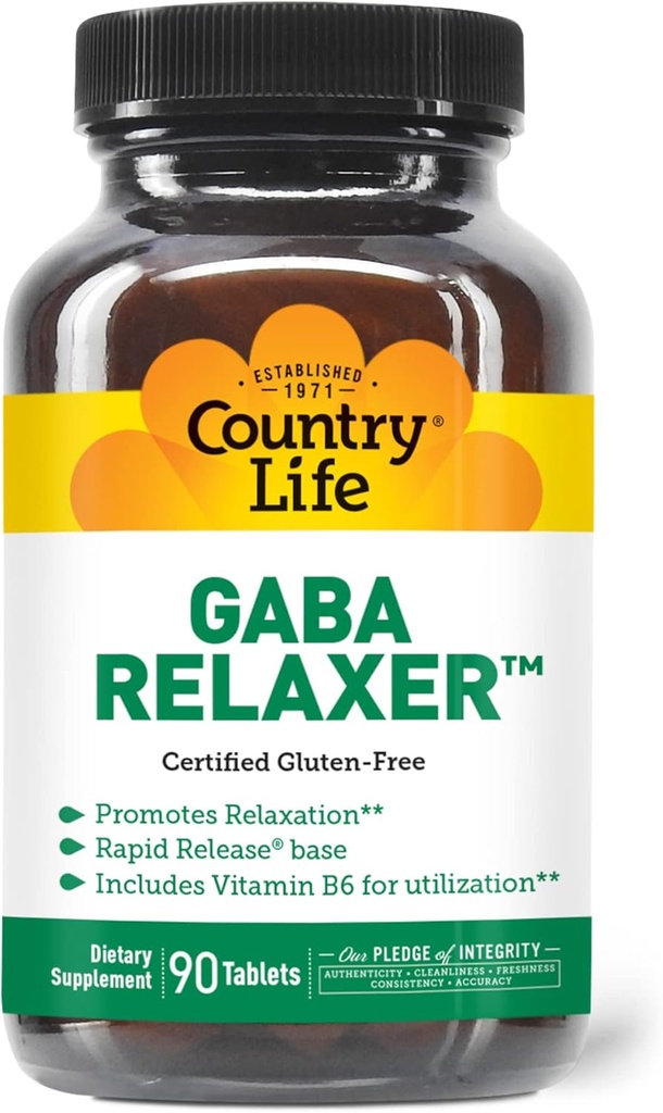 Country Life GABA Relaxer - 90 tablet CLAS124; Rapid Release Formule pro relaxaci, Stress & Sleep Support CLAS124; S GABA, Amino kyseliny & B Vitaminy CLAS124; Certified Vegan, gluten- Free, Non- GMO