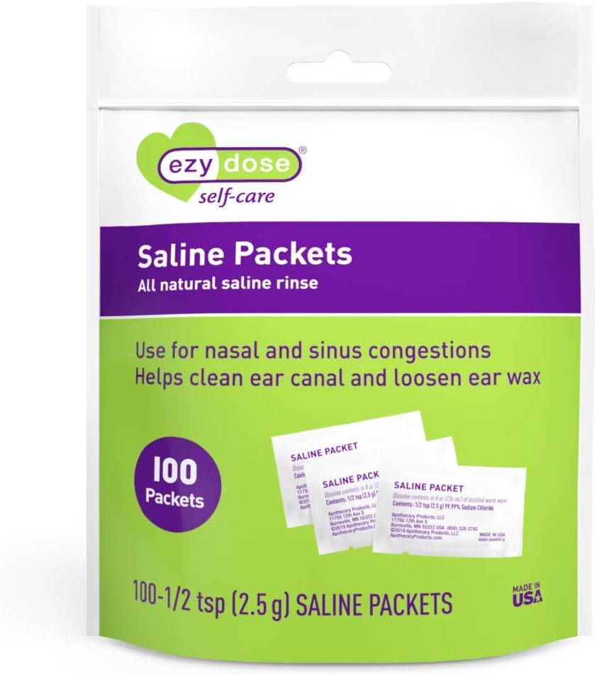 EZY DOSE Saline Nasal Rinse Packets, Individuálně zabalené Sinus Refill Packets, Nasal Relief, 100 Počet, Made in The USA
