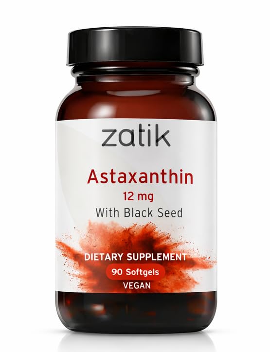 Zatik Naturals - Astaxanthin 12 mg s organickým černým semenem, antioxidant, 90 Veganských Softgels