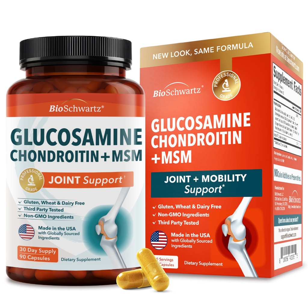 Glucosamine Chondroitin MSM Joint Support Supplement - Collagen Peptides, Turmeric and Ginger, Hyaluronic Acid, Glucosamine Chondroitin Sulfát pro Joint Comfort - Gluten Free, Non GMO, 90 Kapsle