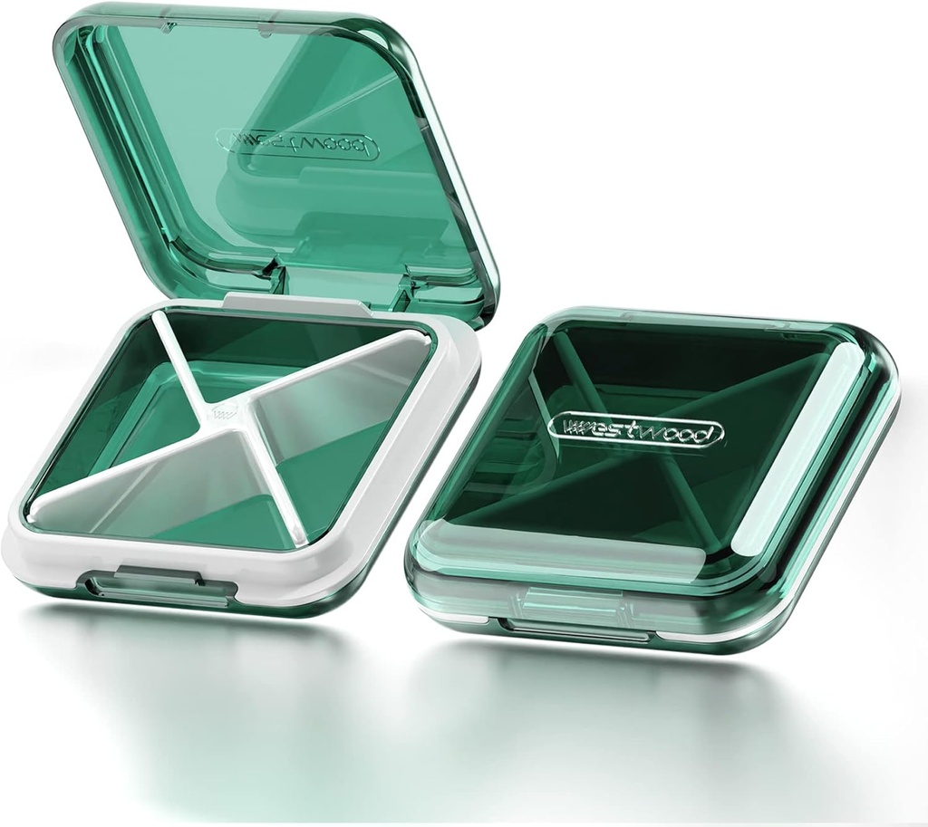 DUBSTAR Daily Pill Organizer, 4 Kompartmenty Přenosné Cestování Malé Pill Pouzdro, Pill Box pro Kapsle Purse Držet vitaminy, Cod Játra Oil, Doplňky a léky (Zelená)