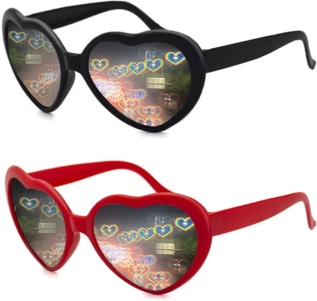 2 Pack Heart Shaped Difraction brýle pro ženy, Heart Effect Sluneční brýle jsou ideální pro Valentines Den Příslušenství, Rave Party, Svatební strana, Hudební večer, Ohňostroje ukazuje.