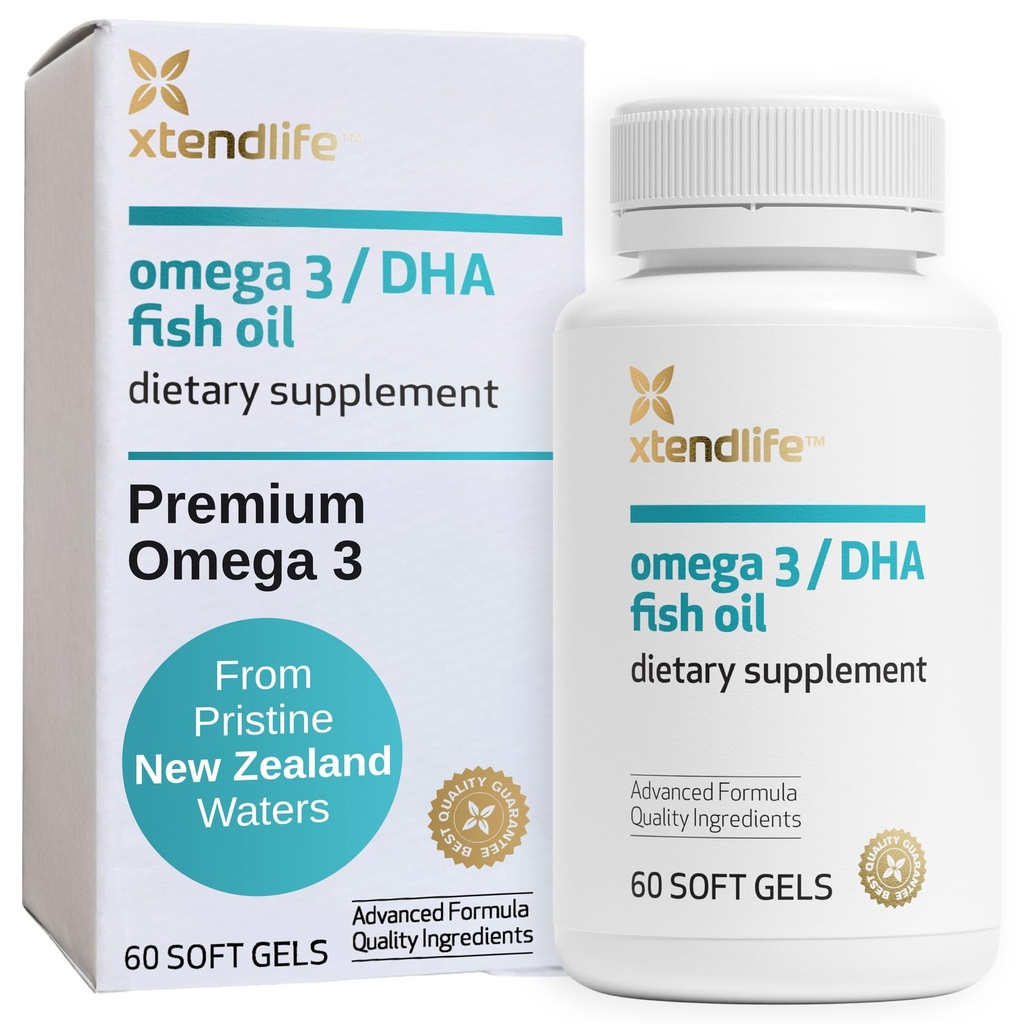 Xtendlife Omega 3 DHA Fish Oil - 1100mg s 700mg DHA a 300mg EPA - Omega 3 6 9 dodatek pro srdce a mozek - 1 měsíční zásoba (60 Počet)
