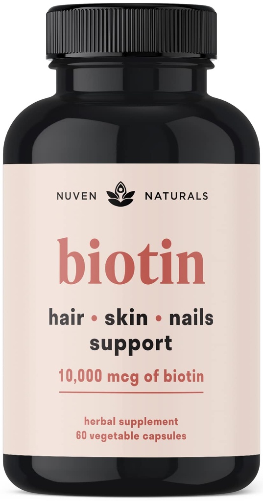 Vlasové vitamíny - Biotin 10000 mcg s vitamínem A, E, C, D & Adaptogeny na podporu vlasů, kůže a nehtů - Biotin dodatek pro zdraví a růst 124; Vegan, Non- GMO, gluten zdarma 124; 60 Kapsle & 30 Služeb