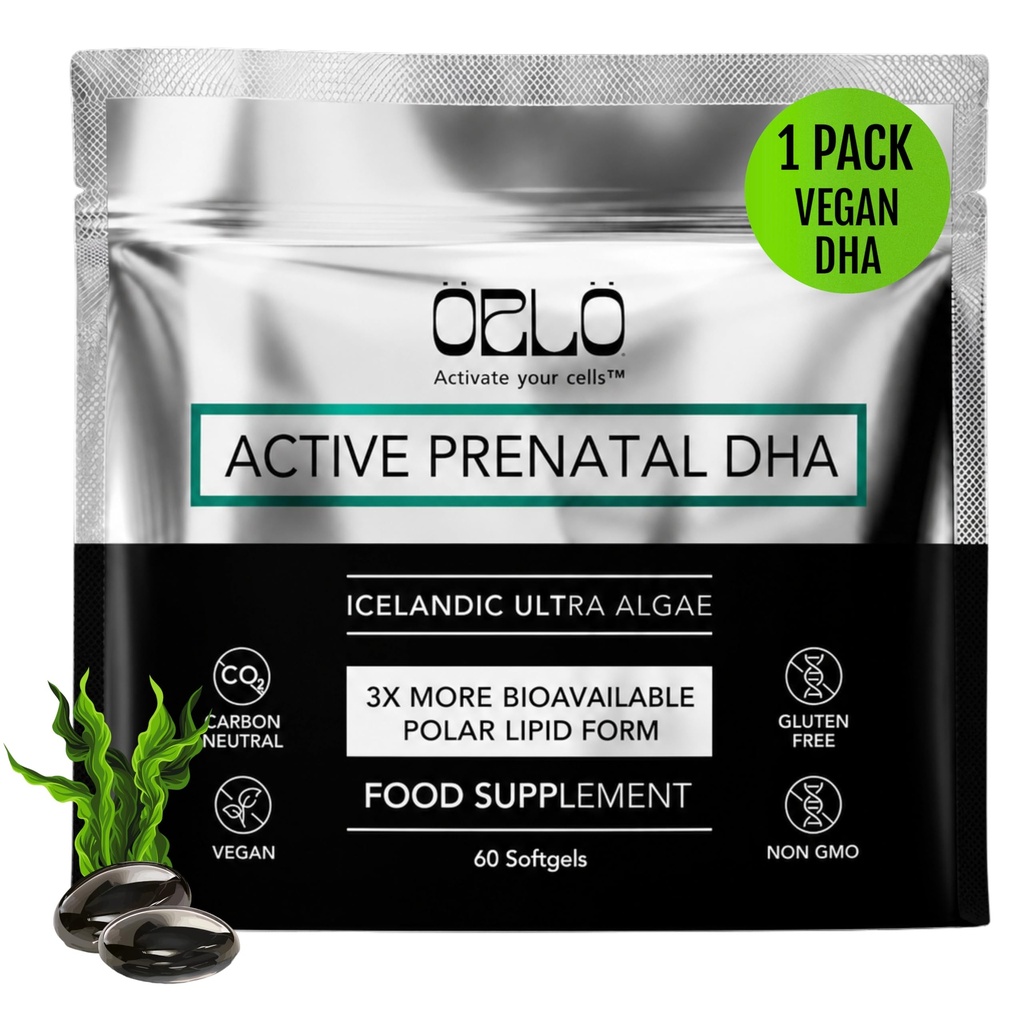 Orlo PRENATAL DHA - Prenatální DHA Omega 3 dodatek - Triple Strength Omega3s - Vegan DHA & EPA - Algae Omega33 Oil - Podporuje vývoj mozku během těhotenství a kojení (60 Mini Softgels)