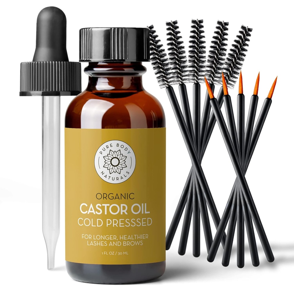 Čisté tělo Naturals Castor Oil for Eyelasps and Eyebrows - 1 Fl Oz Oz Lourishing Brow & Lash Growth Serum - Organic, Hexane Free, Cold Pressed, Unrafinated - Eyelash and Eyebrow Growth Serum for Women