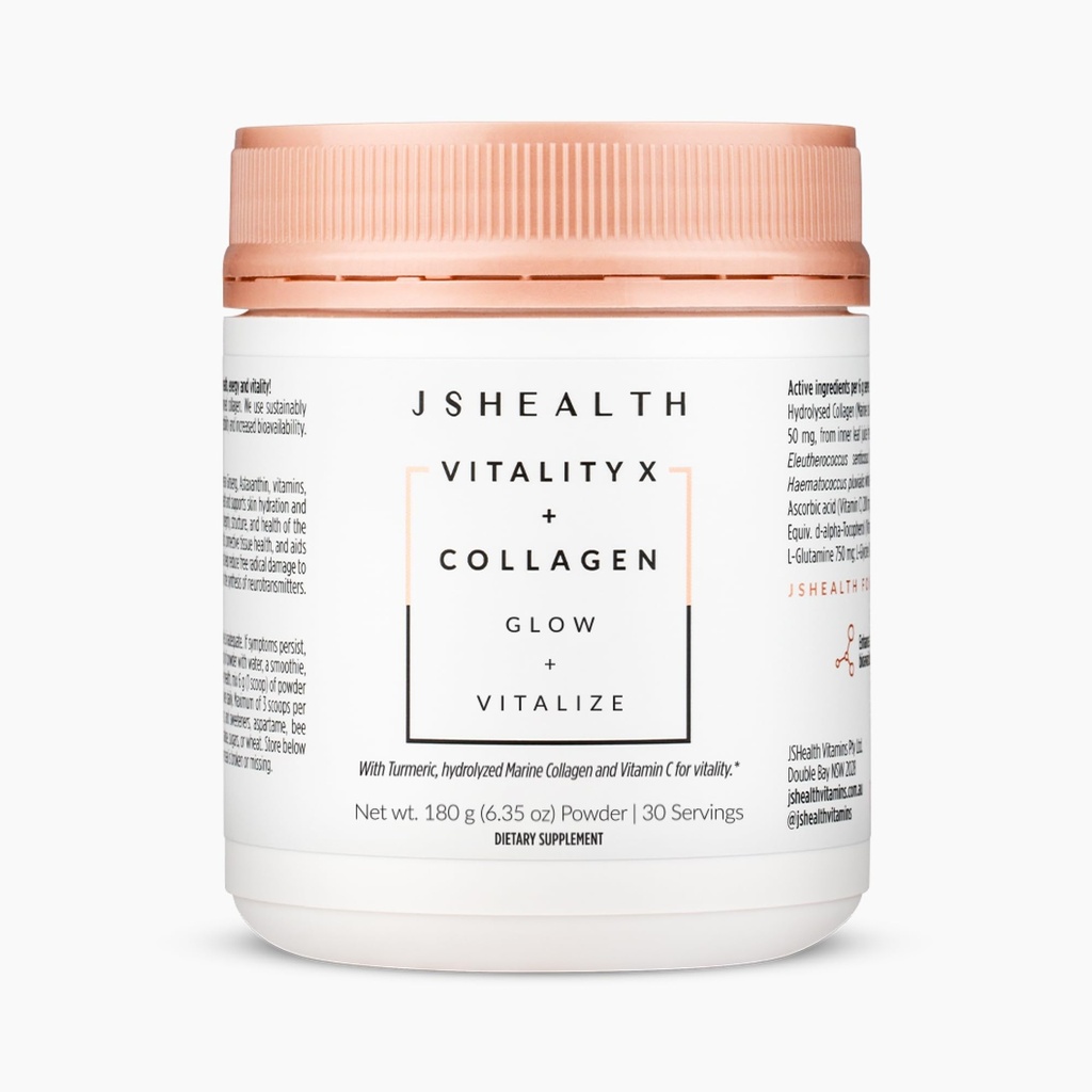 JSHealth Vitamíny Vitality X + Collagen - Kosmetický prášek dodatek s Aloe Vera Silica a Vitamíny C & E na nurish vlasy kůže a nehty (180g)