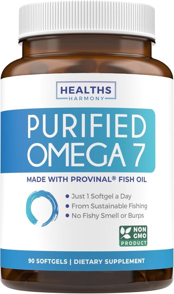 Omega 7 Dodatek pro ženy a muže - Vysoká potence a čistota Palmitolová kyselina Fatty Acid Fish Oil Dodatek z patentované Provinal s nejnižší palmitovou kyselinou - udržitelně sourced (3 měsíce dodávky)