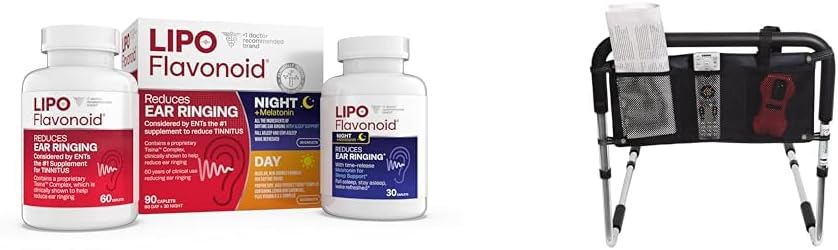 Lipo- Flavonoid Day & Night Combo Kit Tinnitus Relief, Essential Medical Supply Universal Three Pocket Bed Rail Accesory Pouch