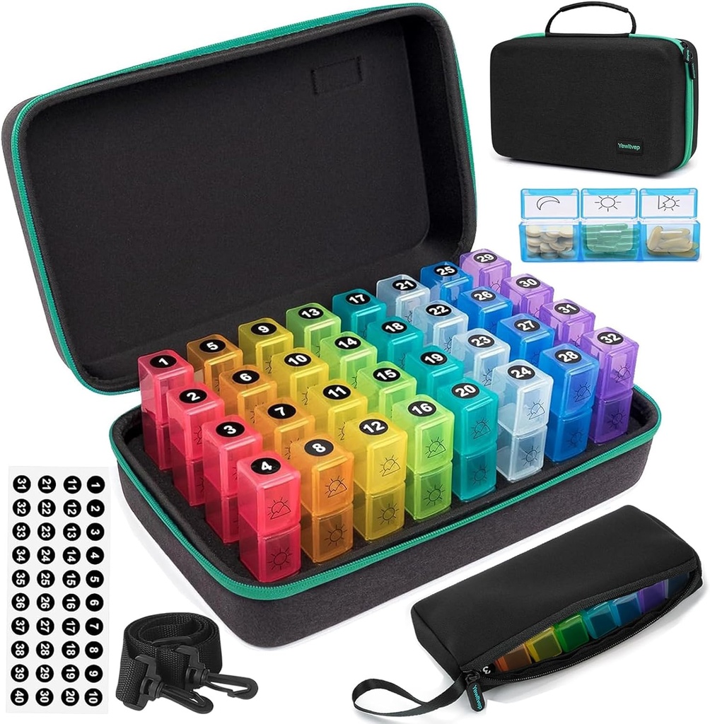 Měsíční Pill Organizátor 3 krát denně, 31 Den Pill Organizátor 3 krát denně, Měsíční medicína Organizátor Box, Medicine Pill Krabice s 32 Denní Kompartments & Přenosné 7- denní cestovní medicína Organizační Bag