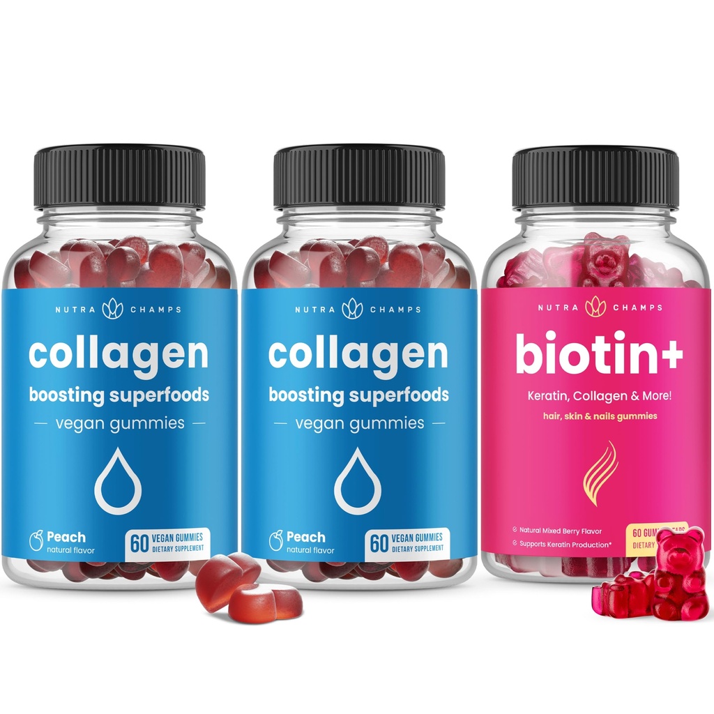 NutraChamps Kompletní vlasy, kůže a nehty Bundle - Biotin, kolagen, Keratin & Více