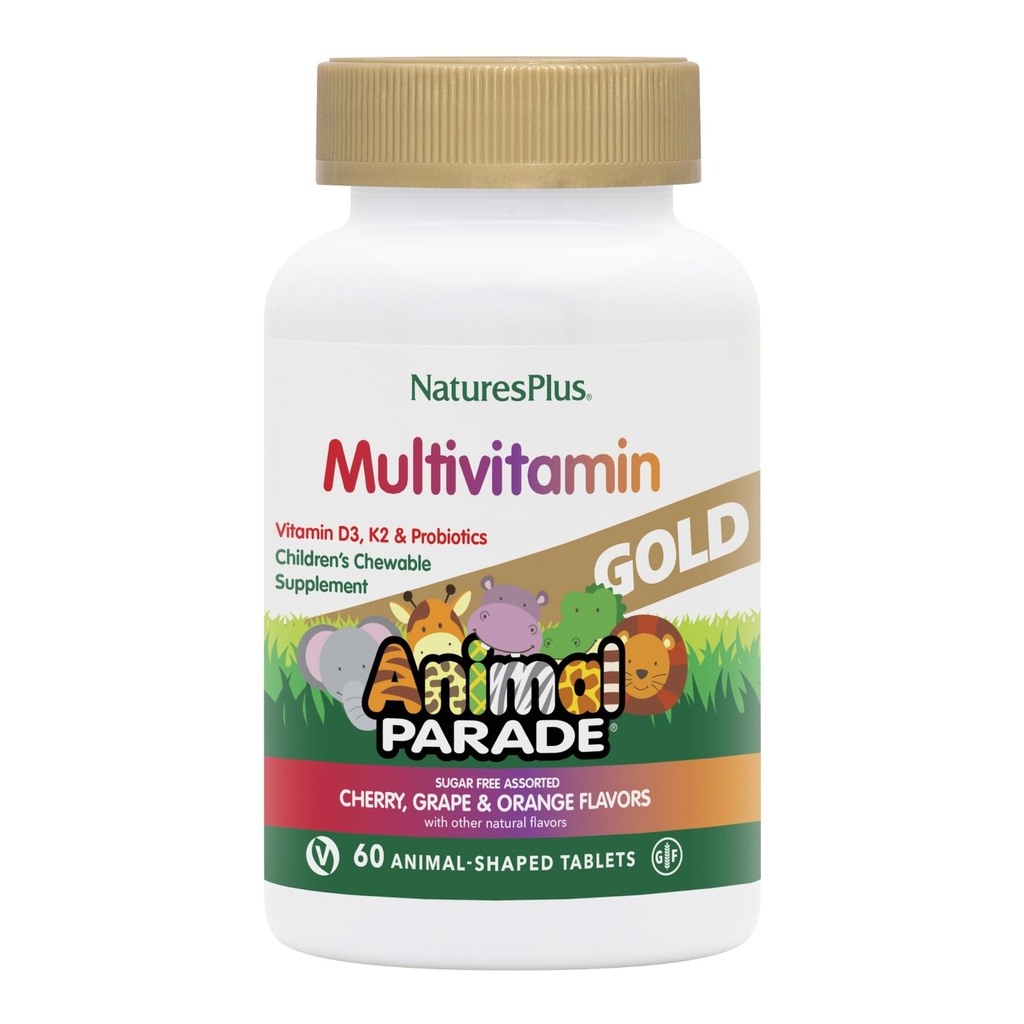 Natures Plus Animal Parade Source of Life Gold Children 's Chewable Multivitamin - Assort Cherry, Orange & Grape Flavors - 60 Žvýkací tablety - Vegetariánské, gluten- Free - 30 Služeb